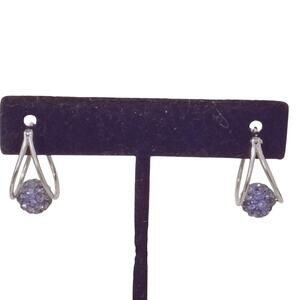 Sterling Silver 925 Purple Ball Hoop Earrings Lever Back Pierced Estate BohoChic